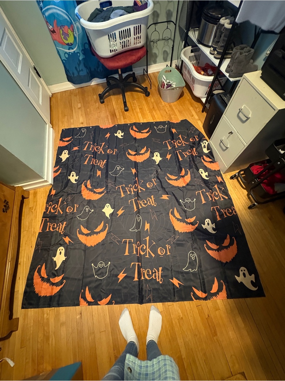 Halloween Trick or Treat Shower Curtain - Black & Orange